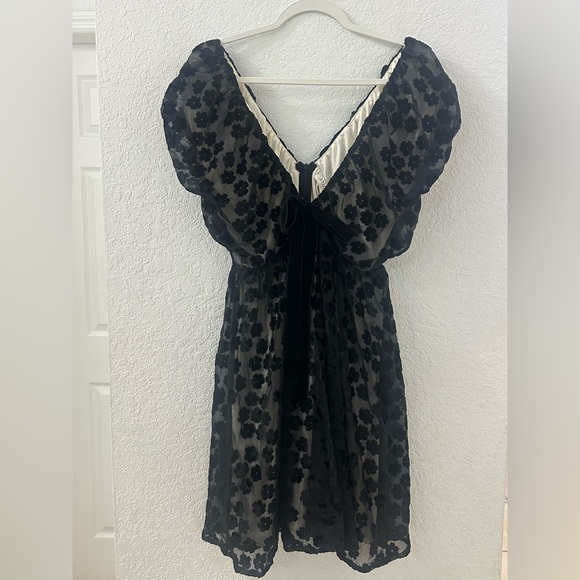 Midi Storia Burnt Velvet Floral Cocktail Short Boho Mesh Black Floral Dress - Picture 5 of 7